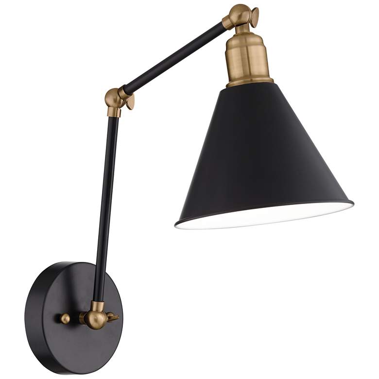 Image 2 Wray Black and Antique Brass Hardwire Wall Lamp