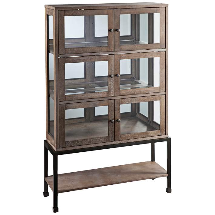 Brace 36 1 4 Wide Burnt Oak And Glass Lighted Curio Cabinet