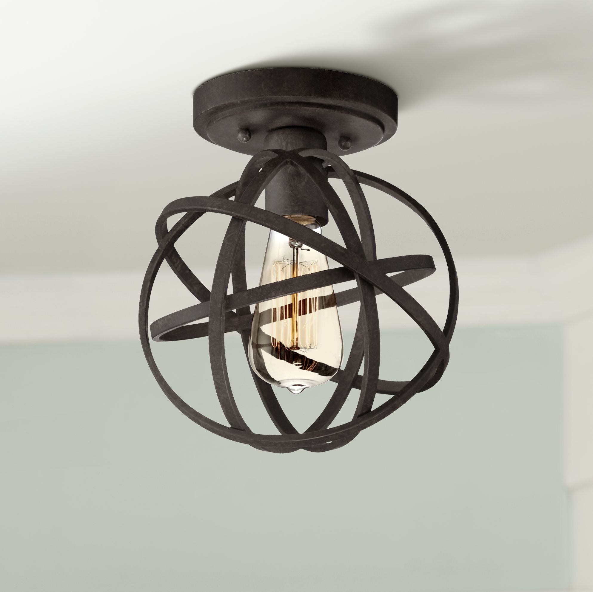 Industrial Ceiling Light Semi Flush Mount Fixture Led Atomic Black