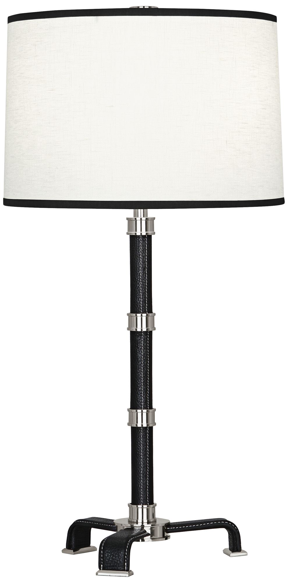Voltaire Polished Nickel with Black Leather Table Lamp