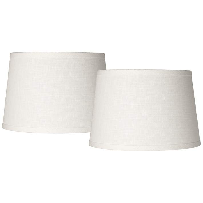 Set Of 2 White Linen Drum Lamp Shade, Off White Textured Lamp Shade