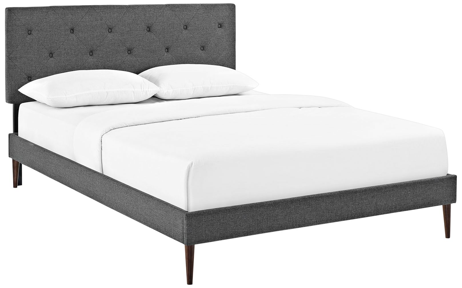 Terisa Gray Fabric Platform Bed with Round Tapered Legs