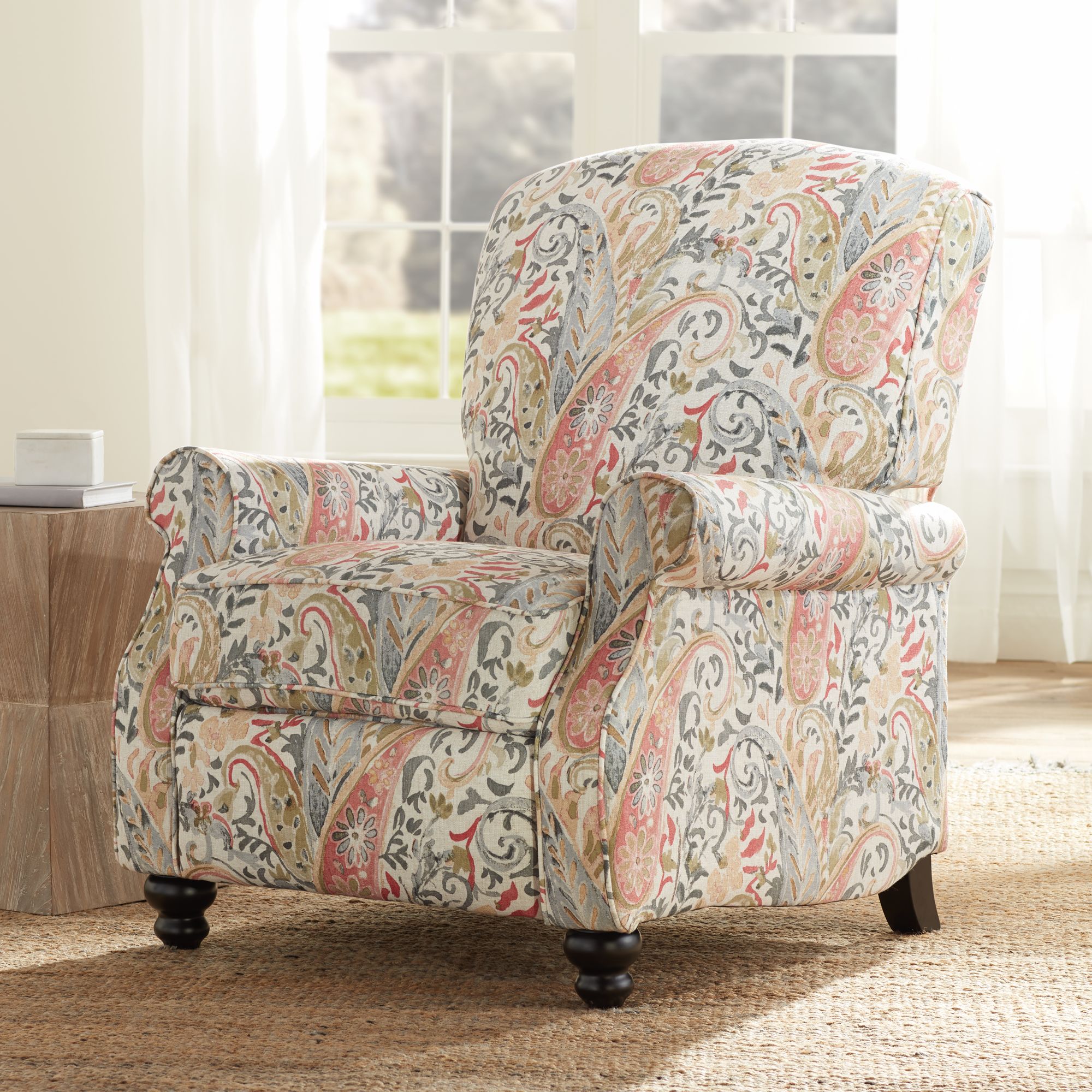 Ethel Coral Paisley Push Back Recliner Chair | eBay