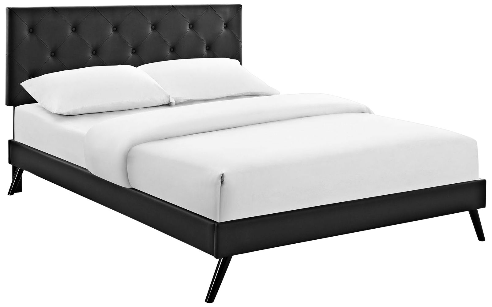 Terisa Black Vinyl Platform Bed with Round Splayed Legs