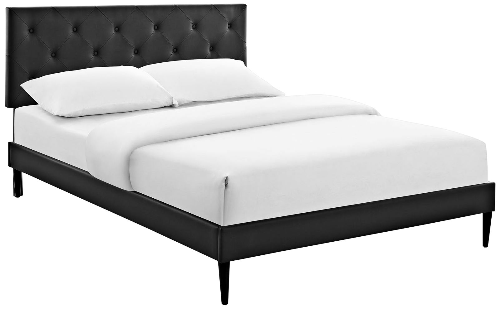 Terisa Black Vinyl Platform Bed with Round Tapered Legs