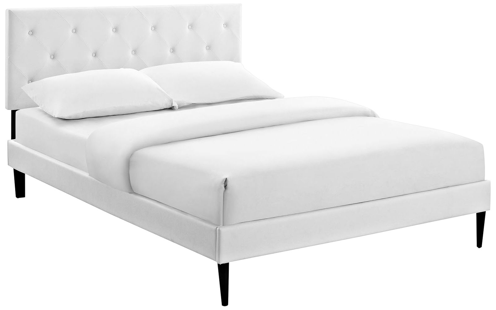 Terisa White Vinyl Platform Bed with Round Tapered Legs