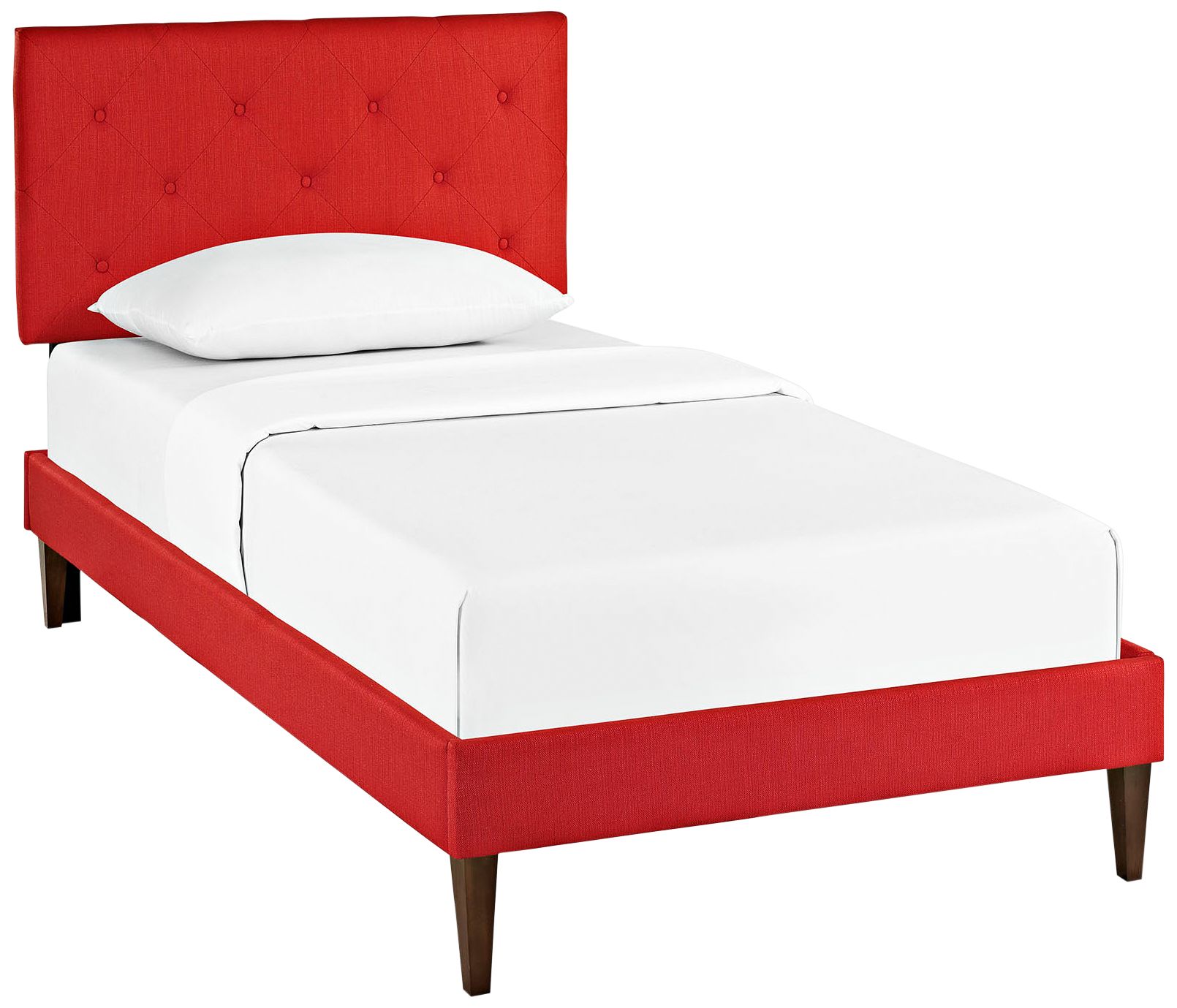 Terisa Red Fabric Twin Platform Bed w/ Squared Tapered Legs