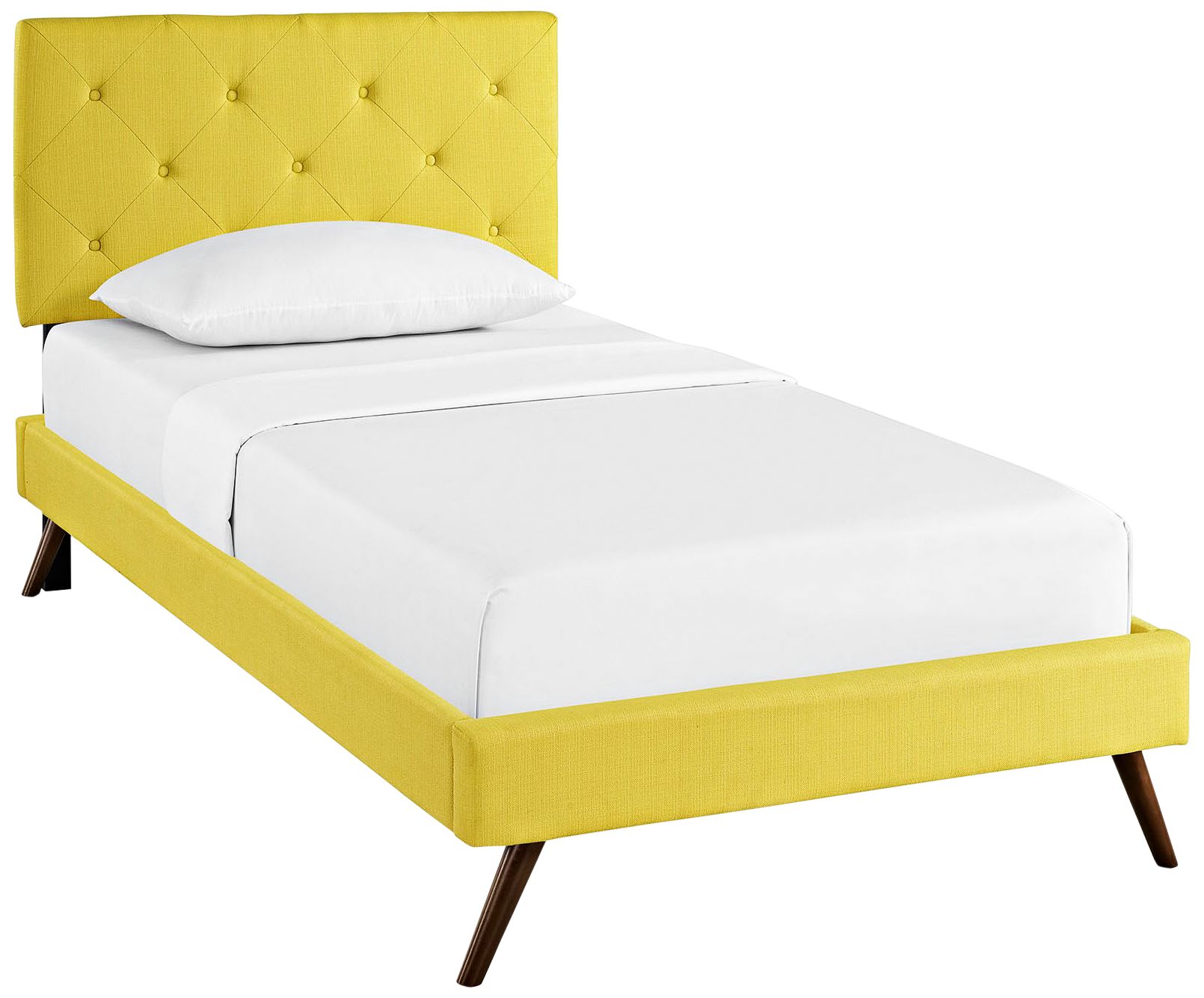 Terisa Sunny Fabric Twin Platform Bed w/ Round Splayed Legs