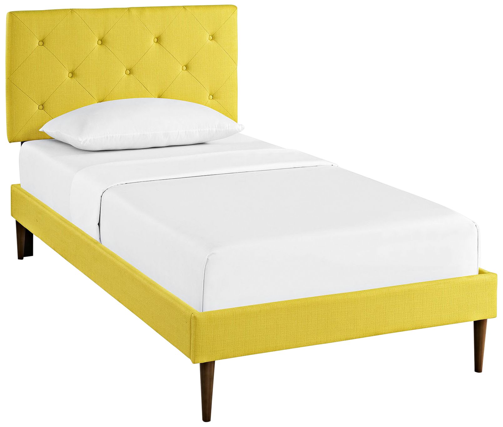 Terisa Sunny Fabric Twin Platform Bed w/ Round Tapered Legs