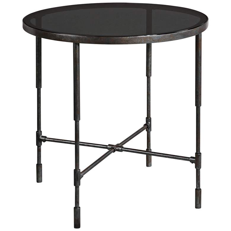 Image 2 Vande 24 1/2" Wide Smoke Glass and Aged Steel Accent Table