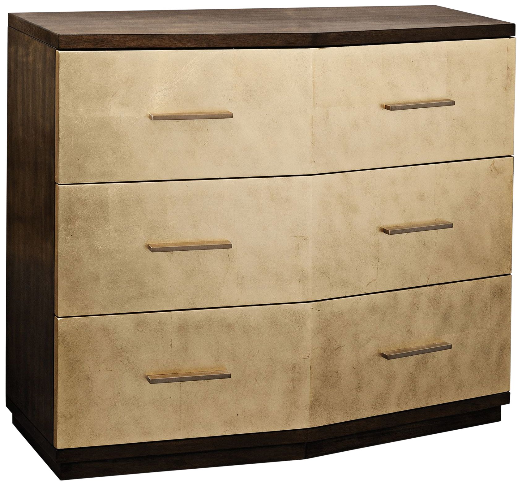 Verdura 38" Wide Walnut and Gold Leaf 3-Drawer Accent Chest