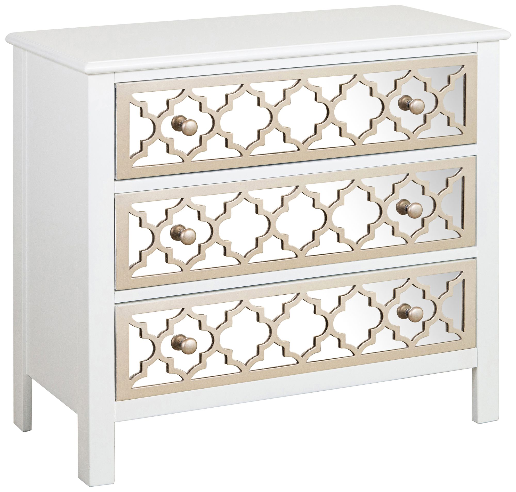 Tallen 34" Wide Champagne Quatrefoil Mirrored Drawer Chest
