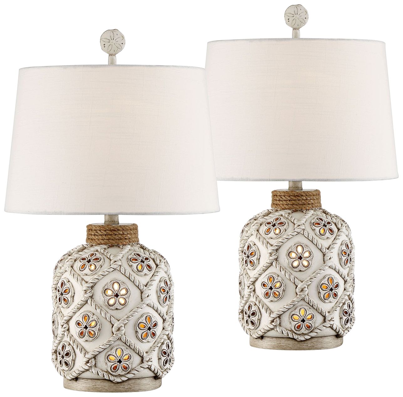 Knots Island Antique White Night Light Table Lamps Set of 2 35V28