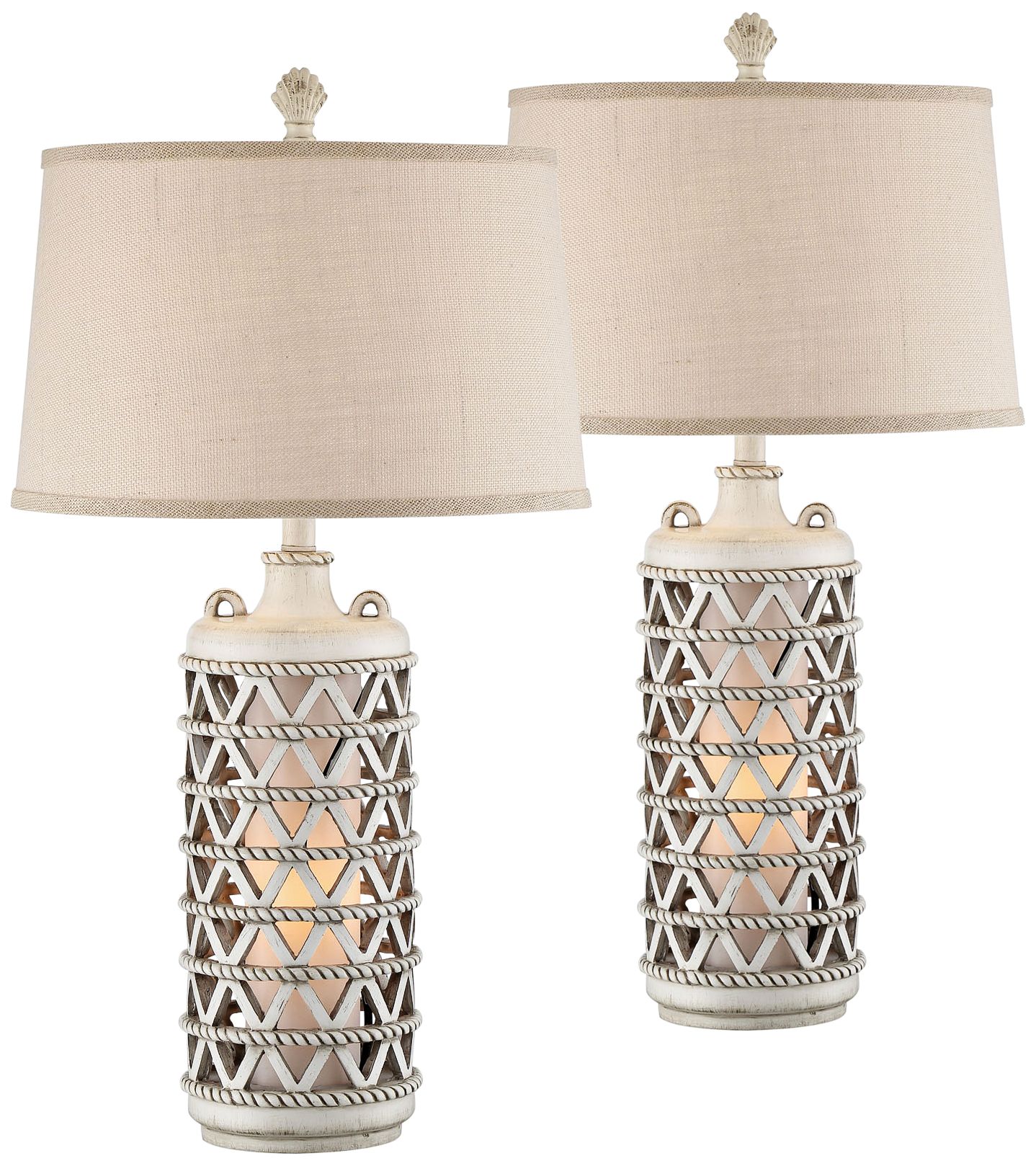 Oak Island Antique White Table w/ Lamp Night Light Set of 2