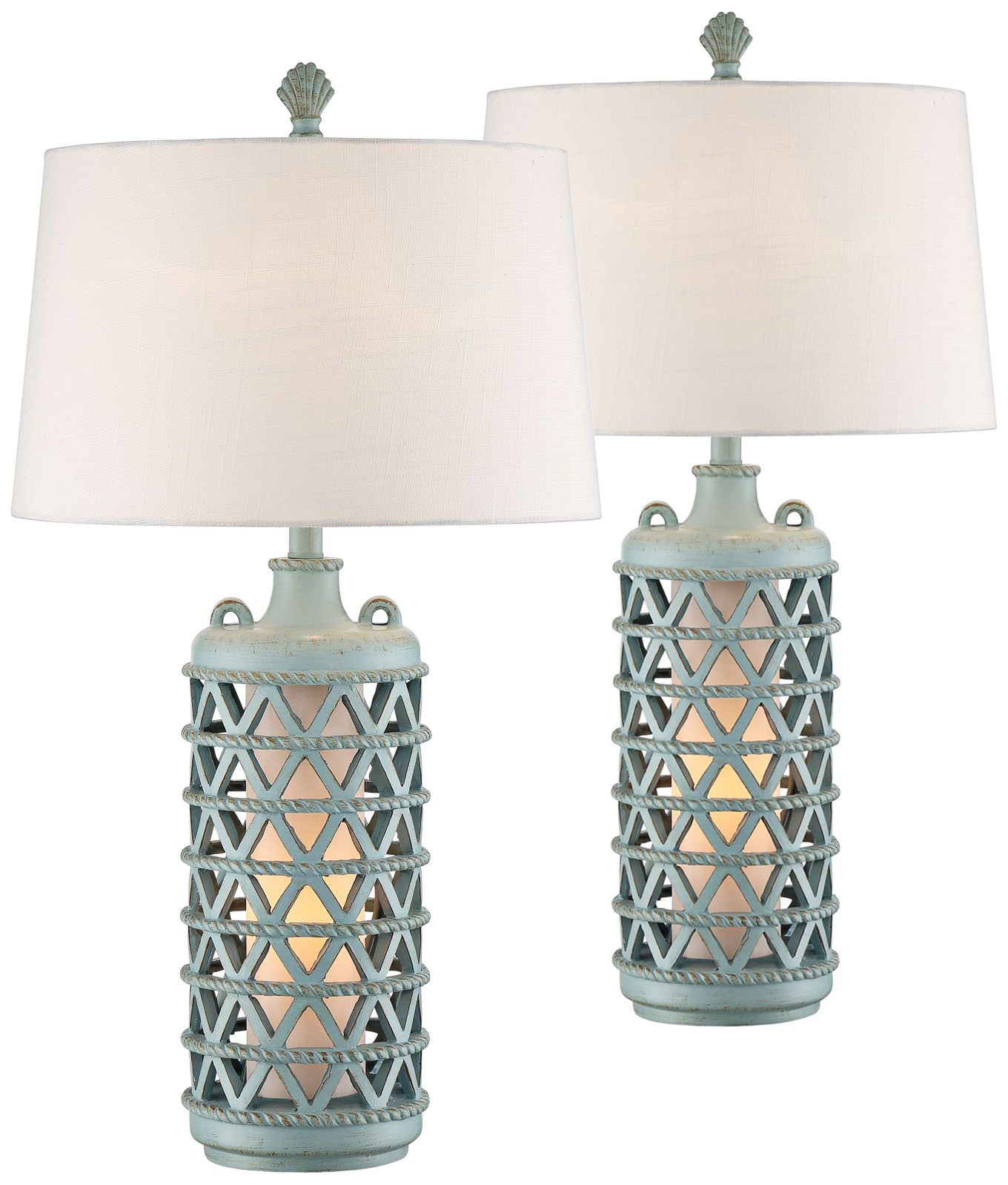 Oak Island Glacier Blue Night Light Table Lamps Set of 2