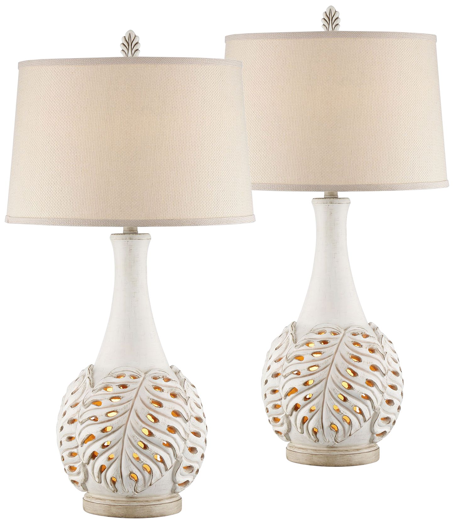 St Augustine White Table Lamp w/ Night Light Set of 2