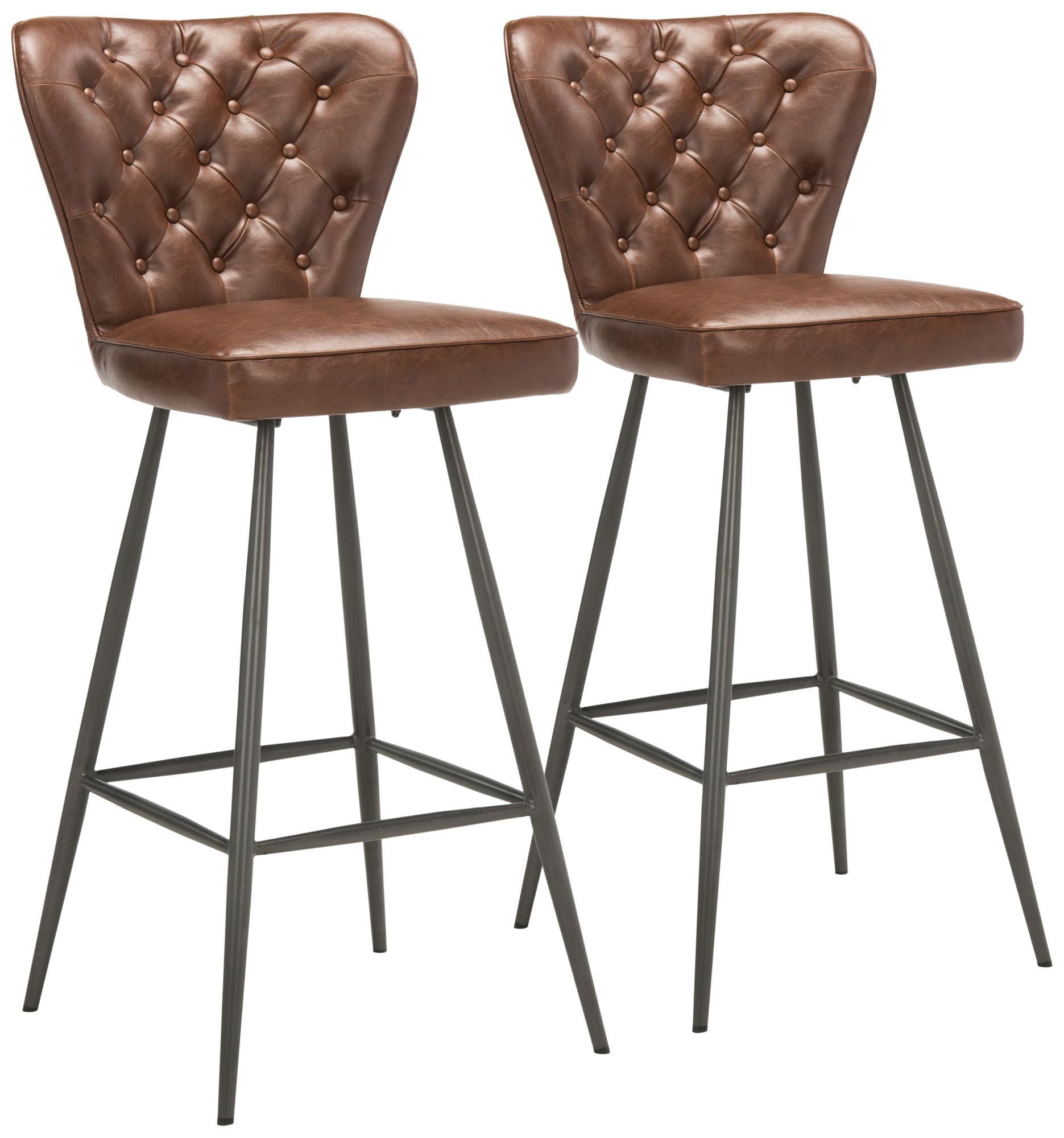 Aster 30" Burgundy Faux Leather Tufted Barstool Set of 2