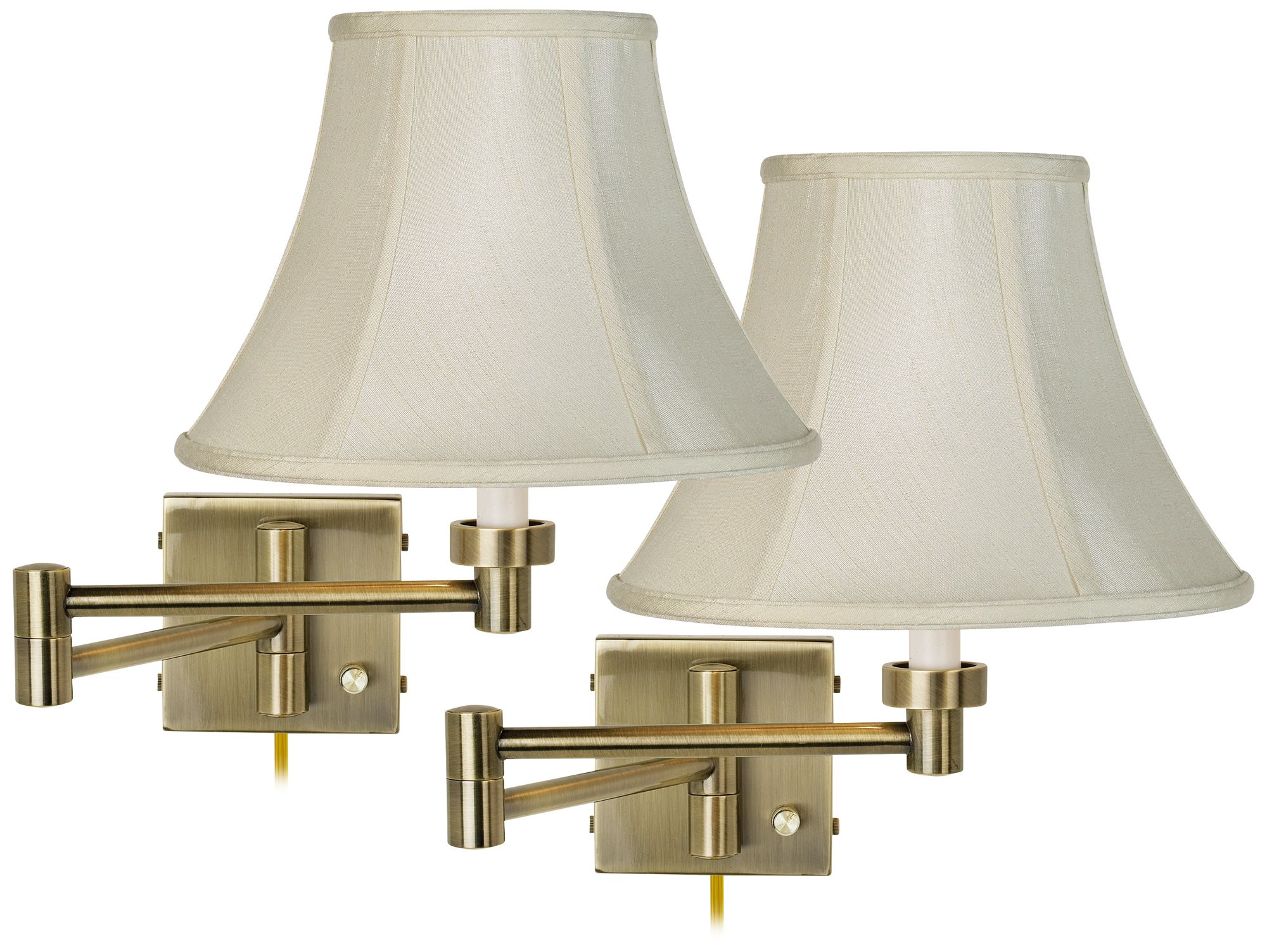 Creme Bell Shade Antique Brass Swing Arm Wall Lamps Set of 2