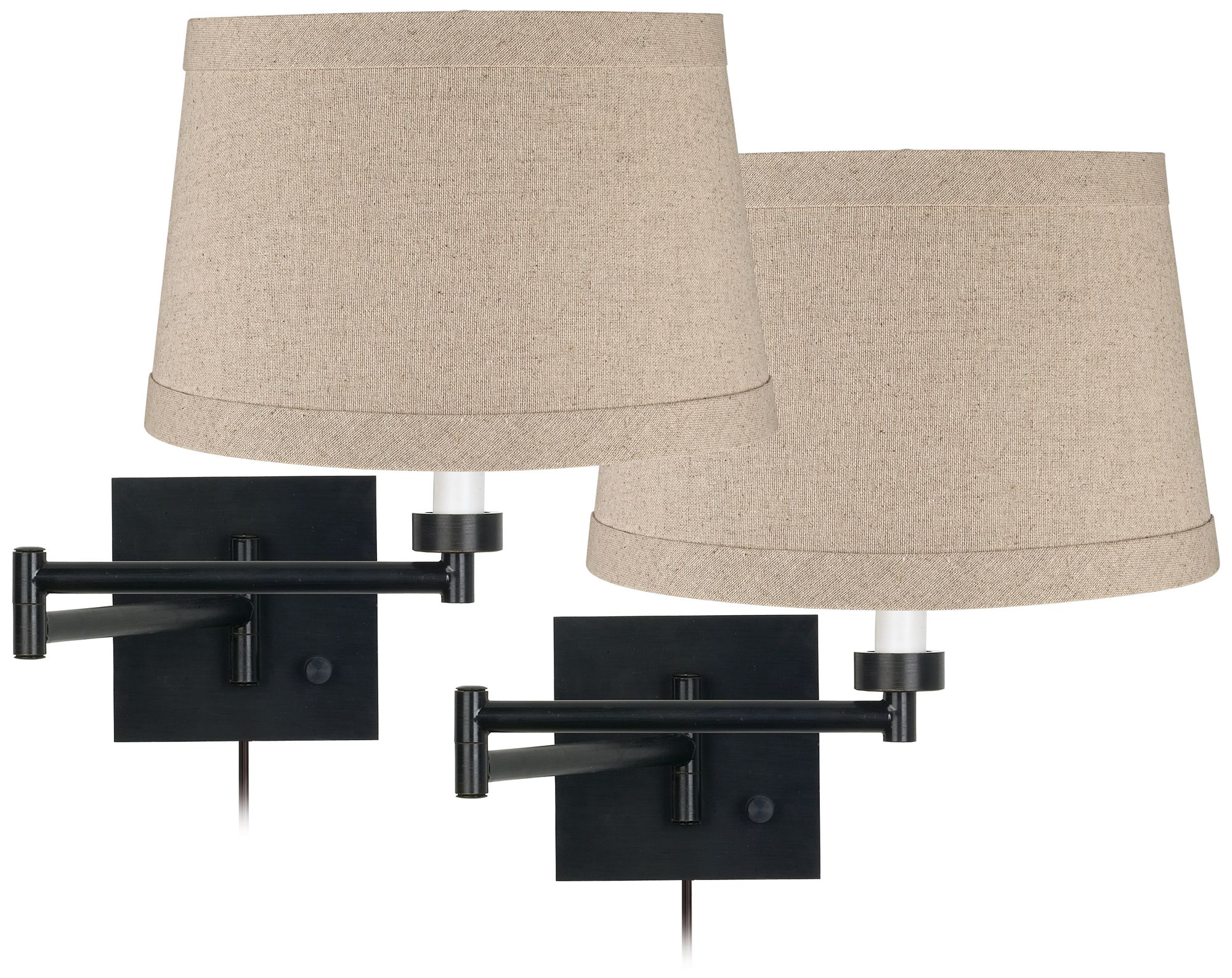 Espresso Bronze Natural Linen Swing Arm Wall Lamps Set of 2