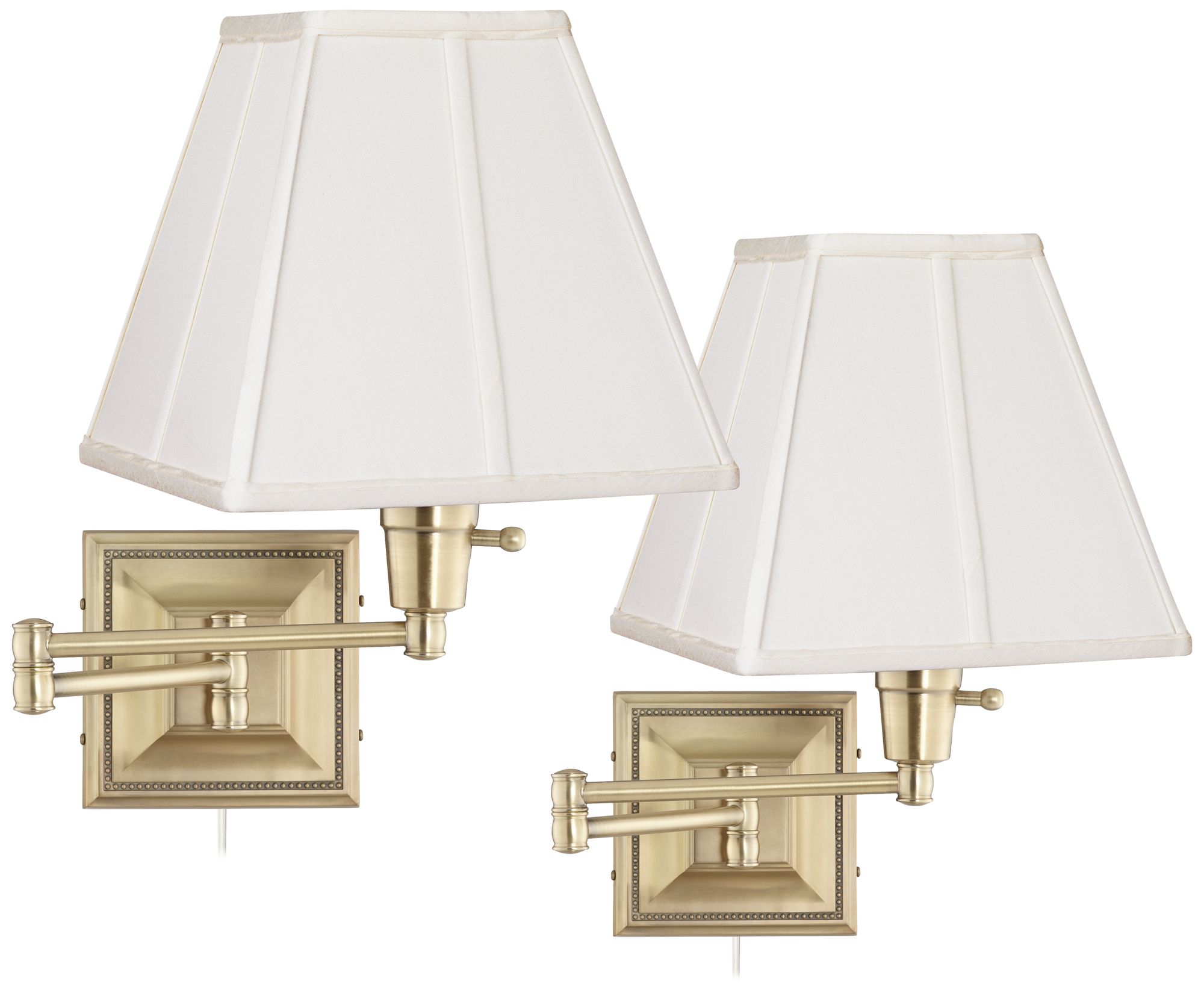 Set of 2 Brass Finish Ivory Shade Swing Arm Wall Lamps