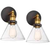 Burke 10 3/4&quot; High Bronze and Warm Brass LED Wall Sconce Set of 2
