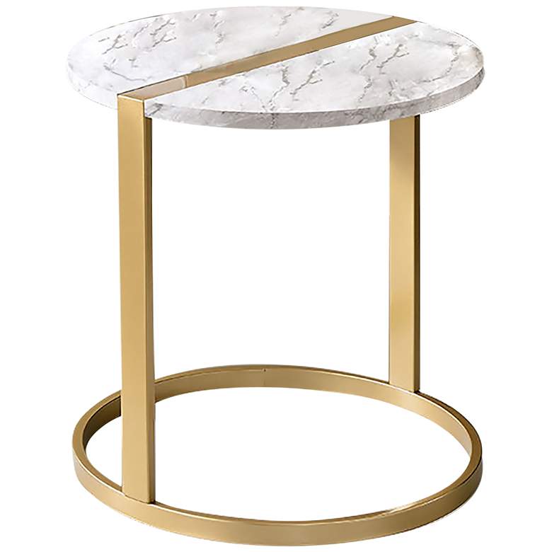 Mather 17 3/4&quot; Wide Round White Faux Marble Top Side Table