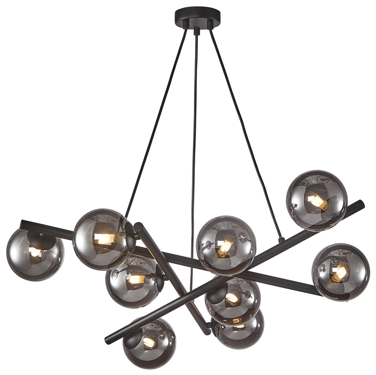Artcraft Modena 31" Wide 9-light Matte Black Chandelier With Smoke Glass Shade