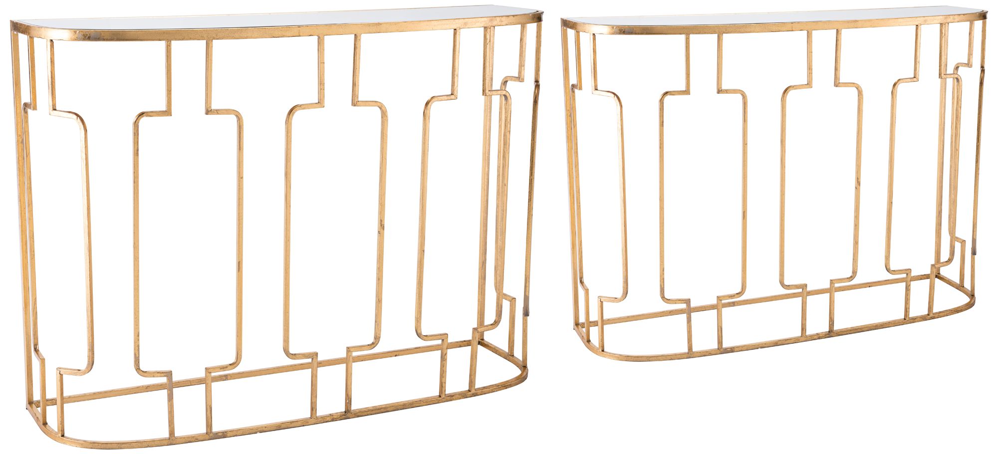 Zuo Roma Mirrored Top and Gold Console Tables - Set of 2