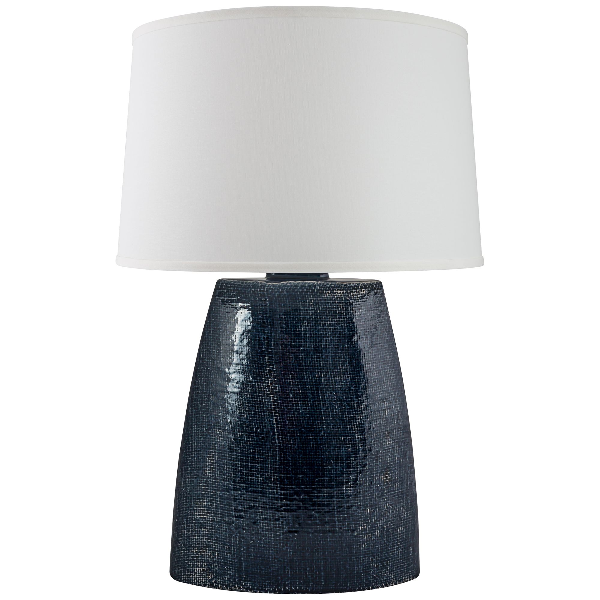 Ellis Midnight Blue Crackle Gloss Burlap Ceramic Table Lamp