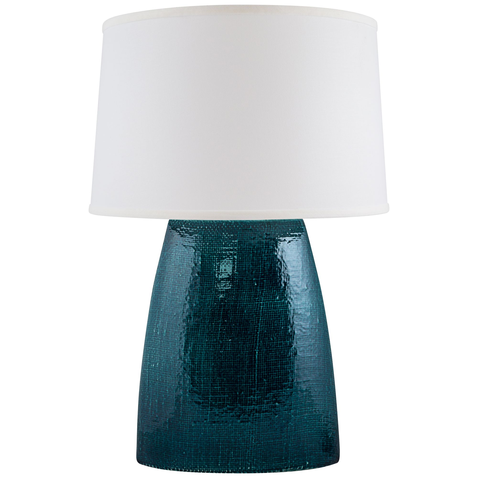 Ellis Tropical Turquoise Gloss Burlap Ceramic Table Lamp