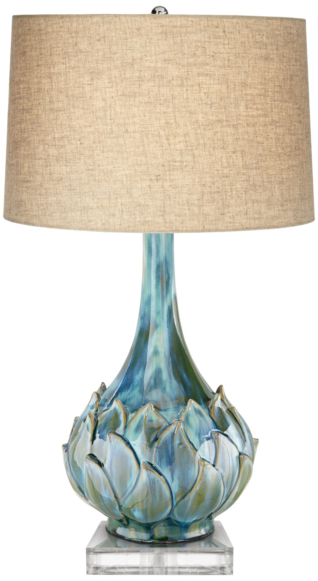 Kenya Blue-Green Ceramic Table Lamp With 8" Wide Square Riser