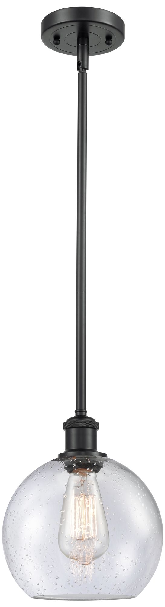 Innovations Lighting Ballston Athens 8"w Stem Hung Matte Black Mini Pendant W/ Seedy Shade