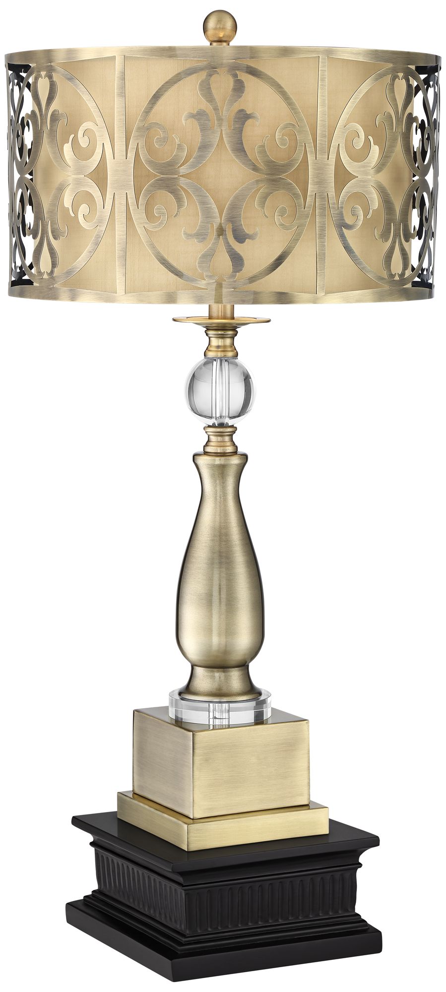 Doris Brass Candlestick Table Lamp With Black Square Riser 374N0