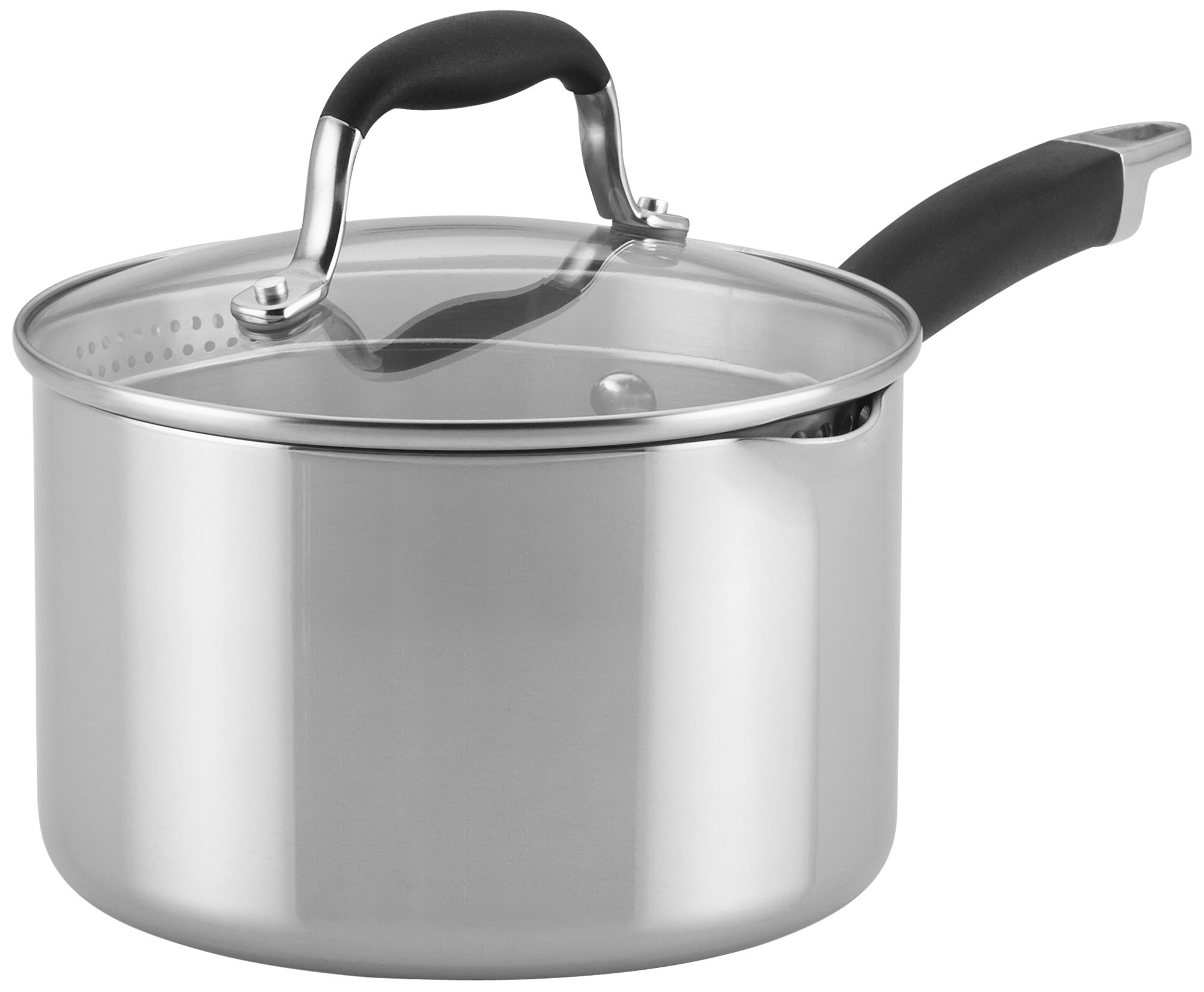 Tri-Ply Onyx Stainless Steel 3-Quart Straining Saucepan