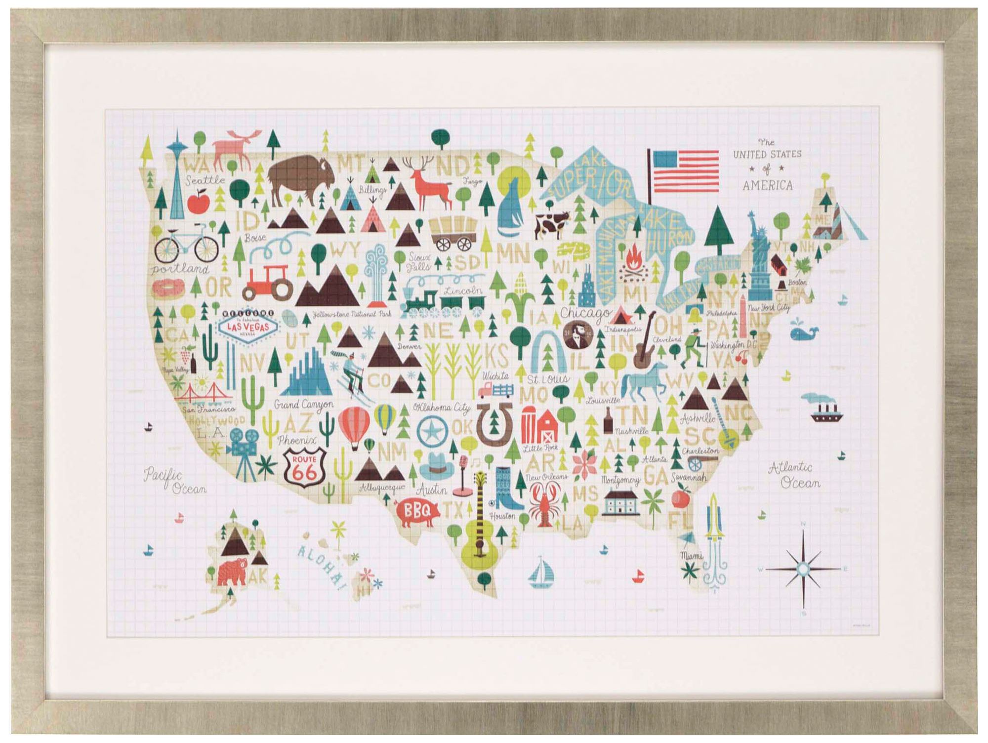 Illustrated USA 45" Wide Framed Wall Art