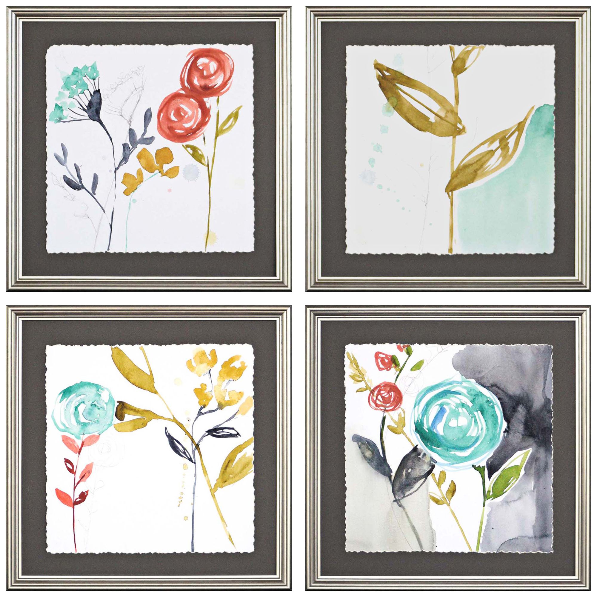 Whimsy I 17" Square 4-Piece Framed Giclee Wall Art Set