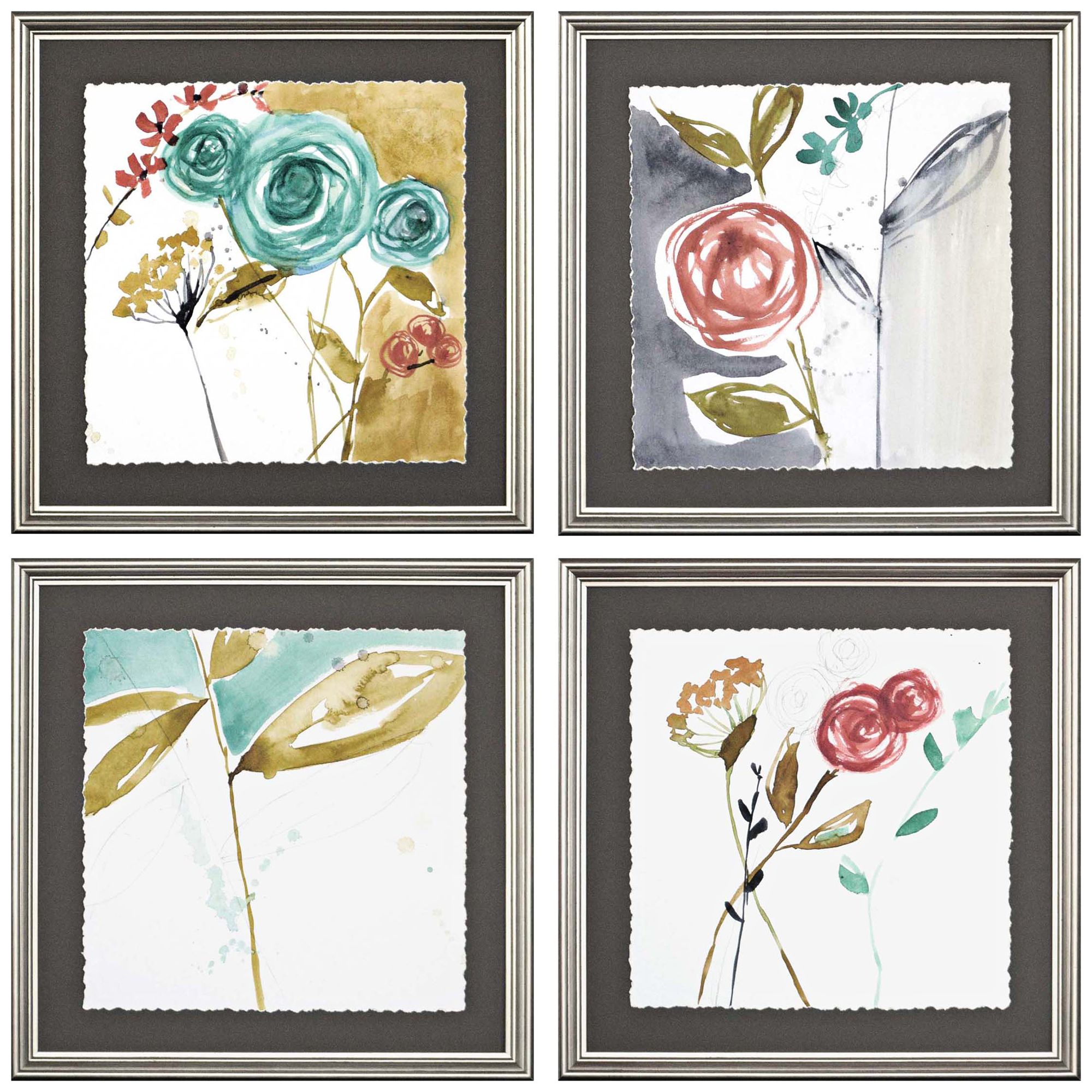 Whimsy II 17" Square 4-Piece Framed Giclee Wall Art Set