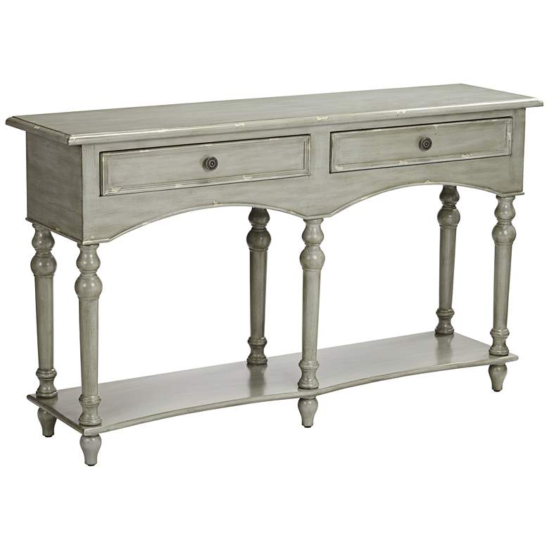 Chelsea 62&quot; Wide Antiqued Gray Wood 2-Drawer Console Table