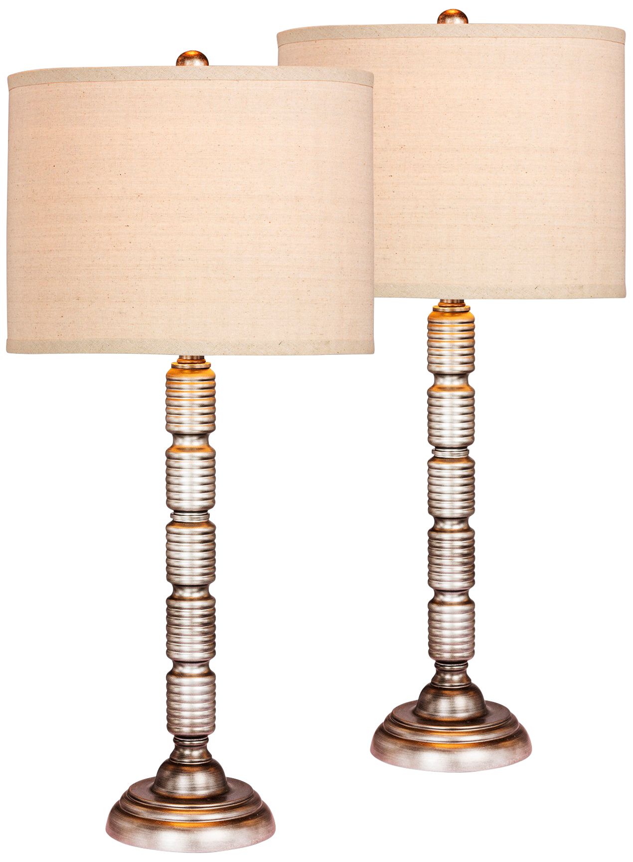 Tova Antique Silver Ribbed Metal Table Lamp Set of 2