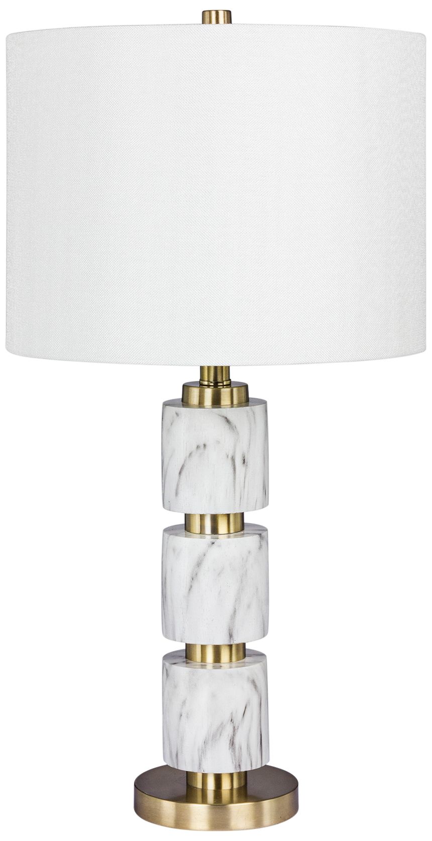 Rowland White Faux Marble w/ Satin Brass Stacked Table Lamp