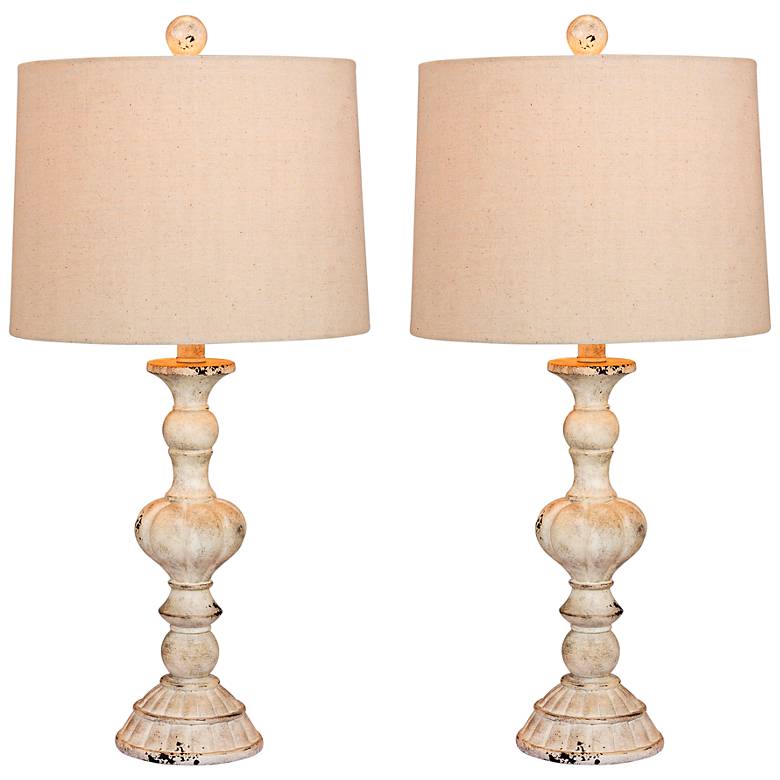 Soraya Cottage Antique White Candlestick Table Lamp Set of 2