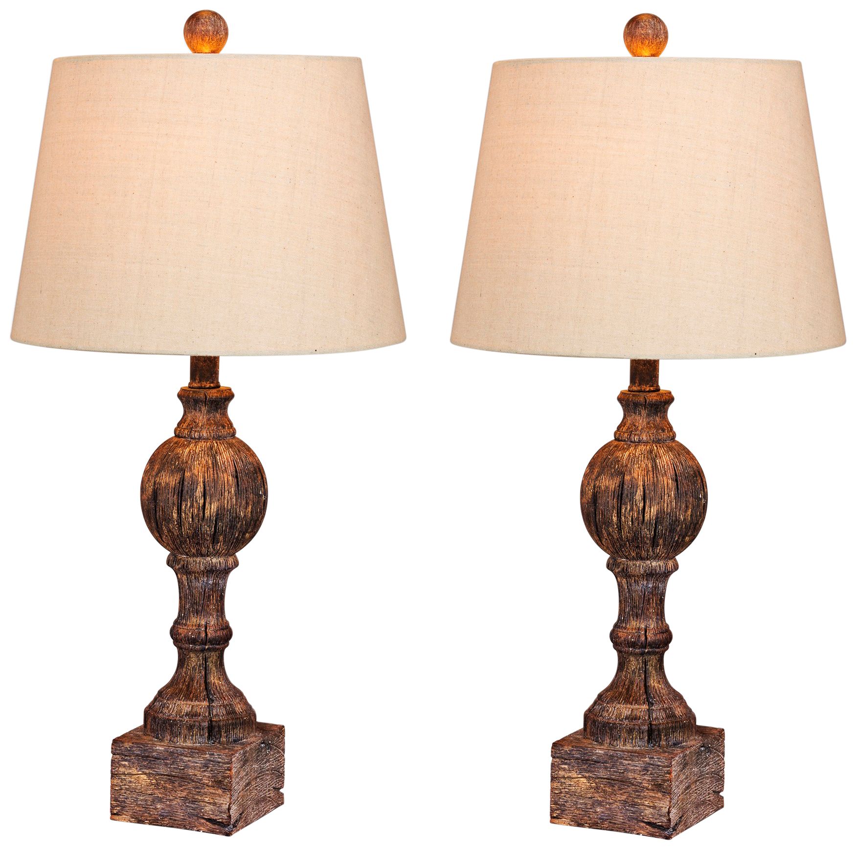 Nashua Cottage Antique Brown Column Table Lamps - Set of 2