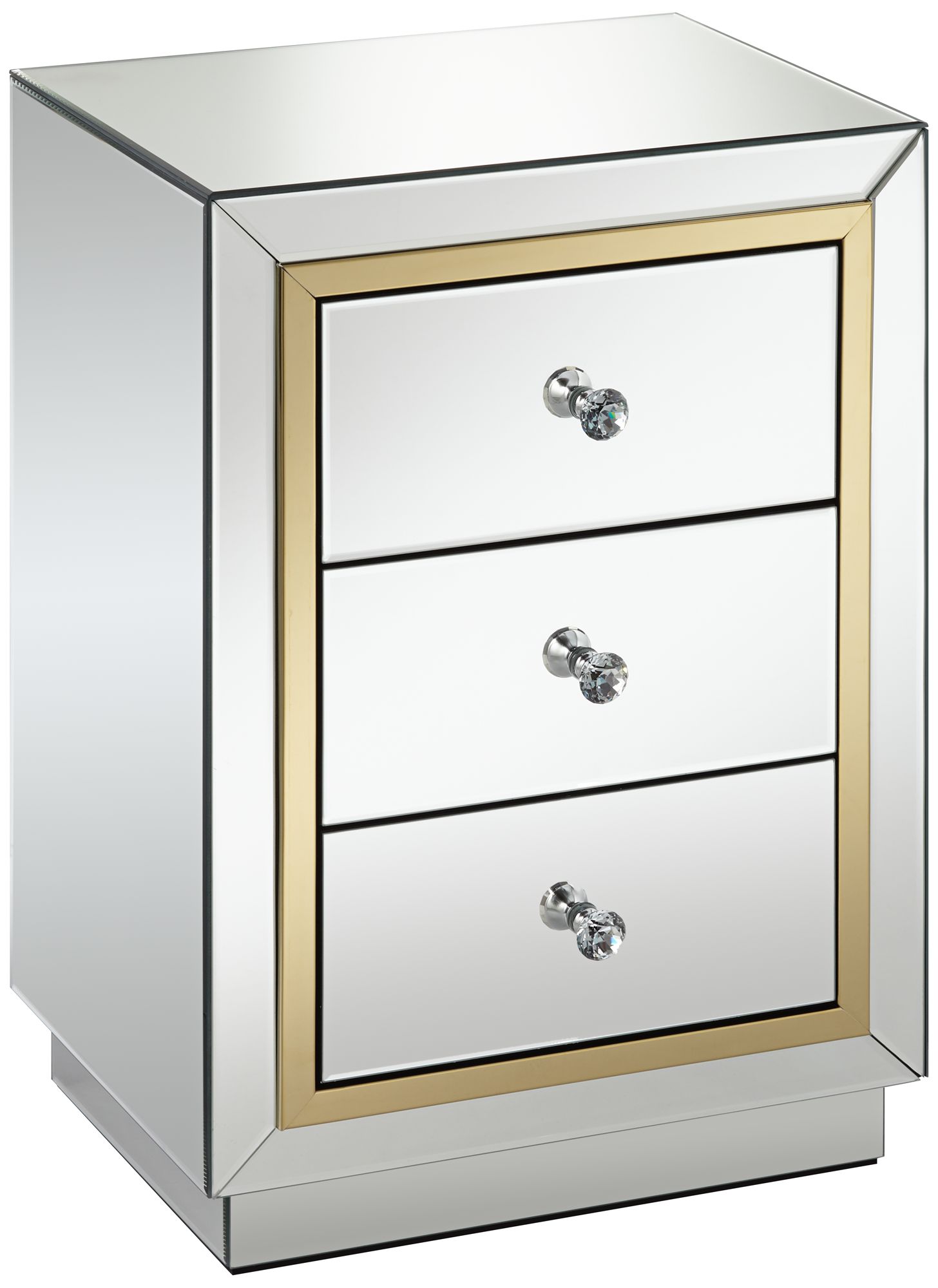 Laila GoldTrimmed Mirrored 3Drawer Side Table 37V54 Lamps Plus