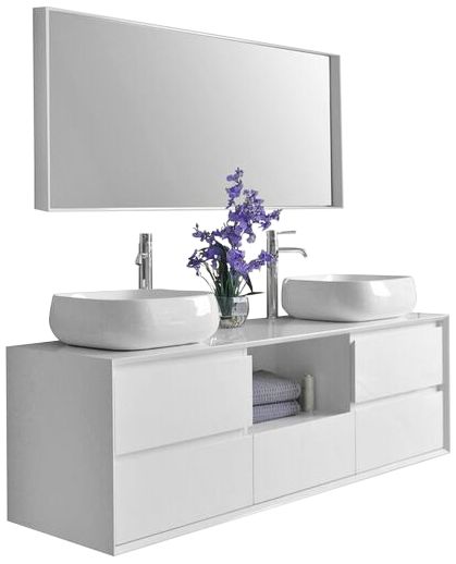 Catherine 63" White 5-Drawer Double Sink Vanity Set
