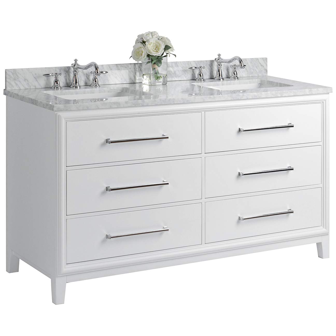 Ellie 60" White 6Drawer Double Sink Vanity Set 37W24 Lamps Plus