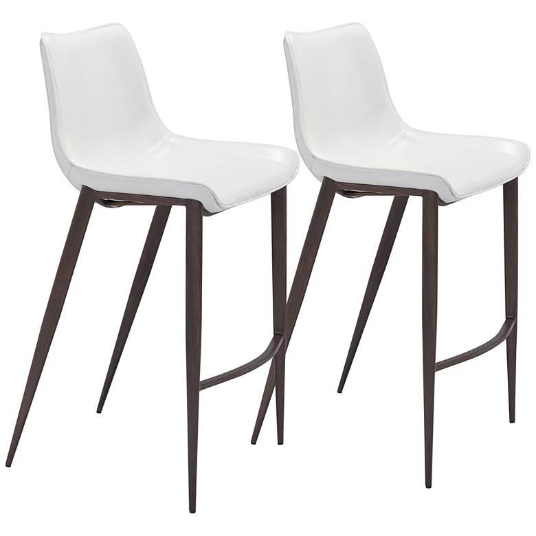 Zuo Magnus White Faux Leather Bar Stools Set of 2