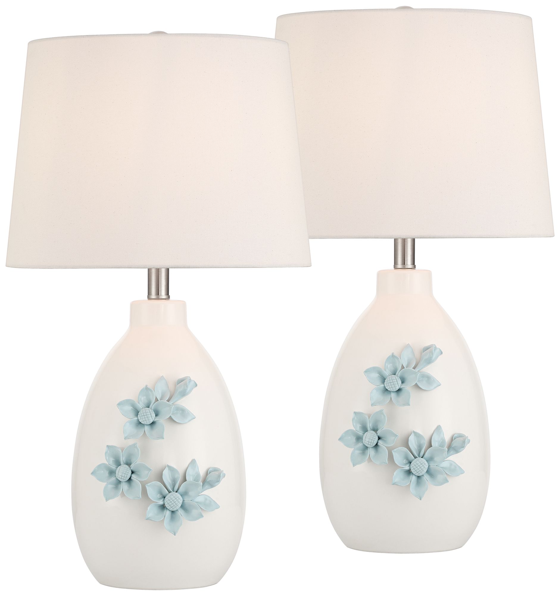 360 Lighting Novalis 24" High Blue Flower Ceramic Table Lamp Set Of 2 With Dimmer