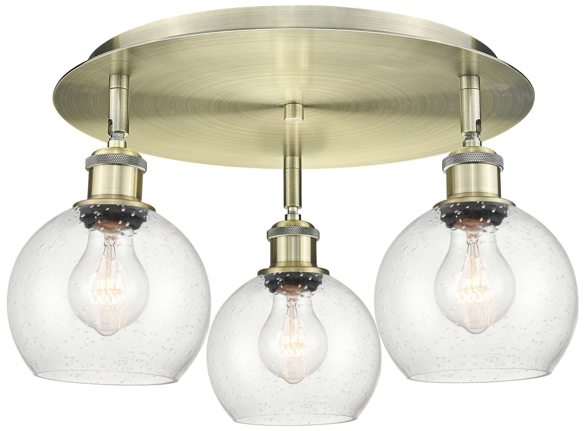 Innovations Lighting Athens 17.75" Wide 3 Light Antique Brass Flush Mount With Seedy Glass
