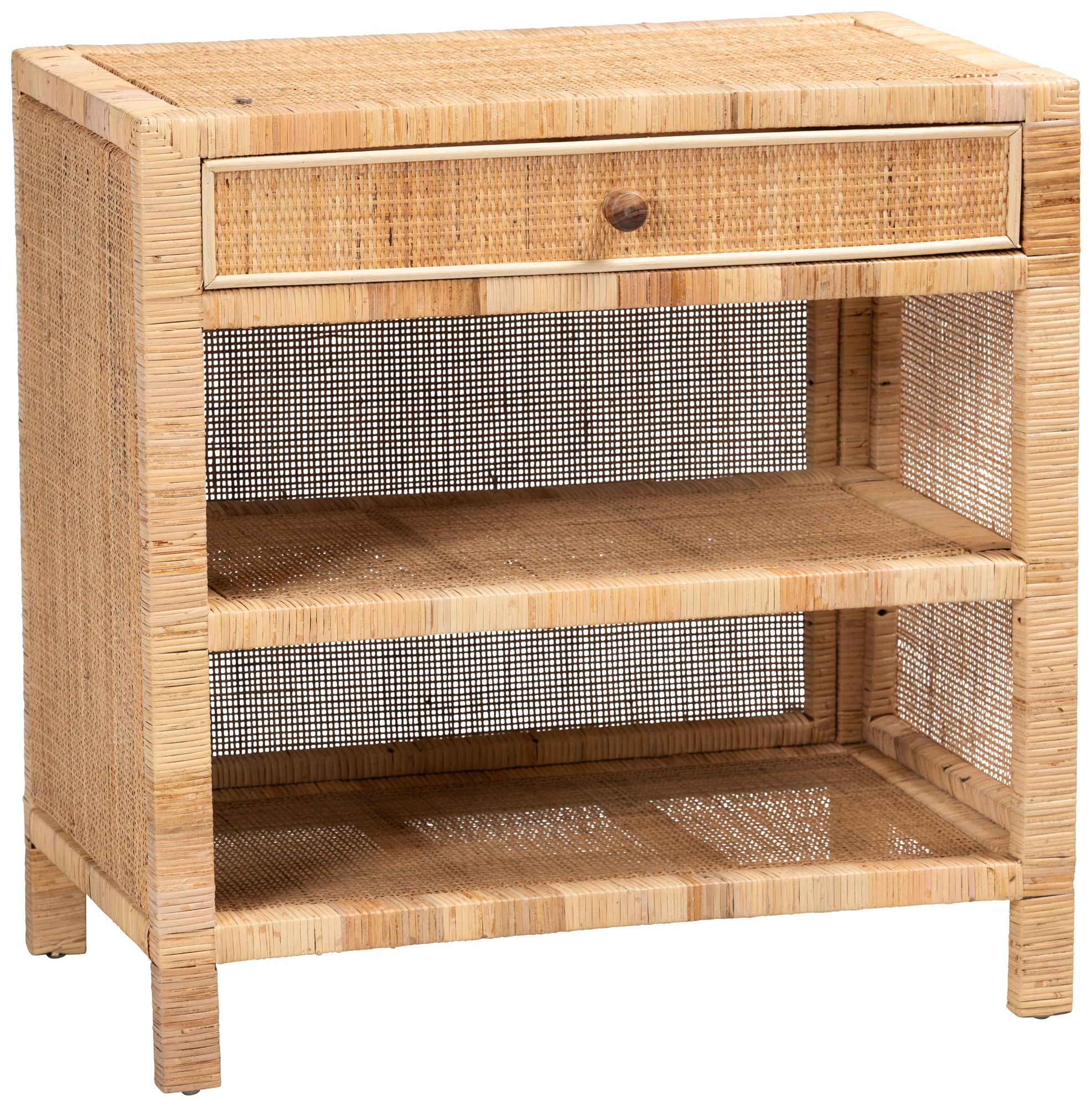 Bella 30"W Natural Brown Wood Rattan 1-Drawer Console Table