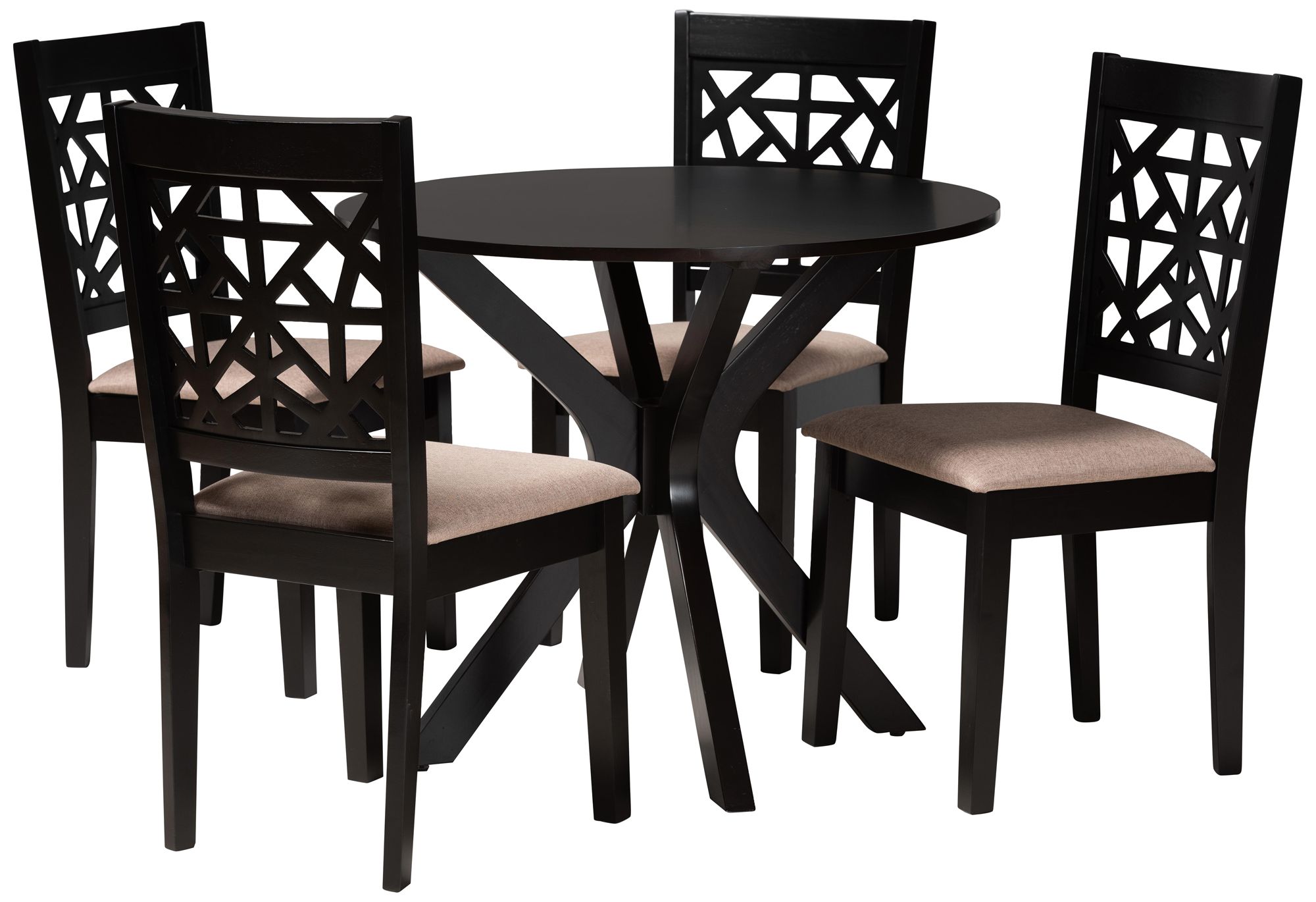 Baxton Studio Karel Espresso Brown Wood Beige Fabric 5-piece Dining Set